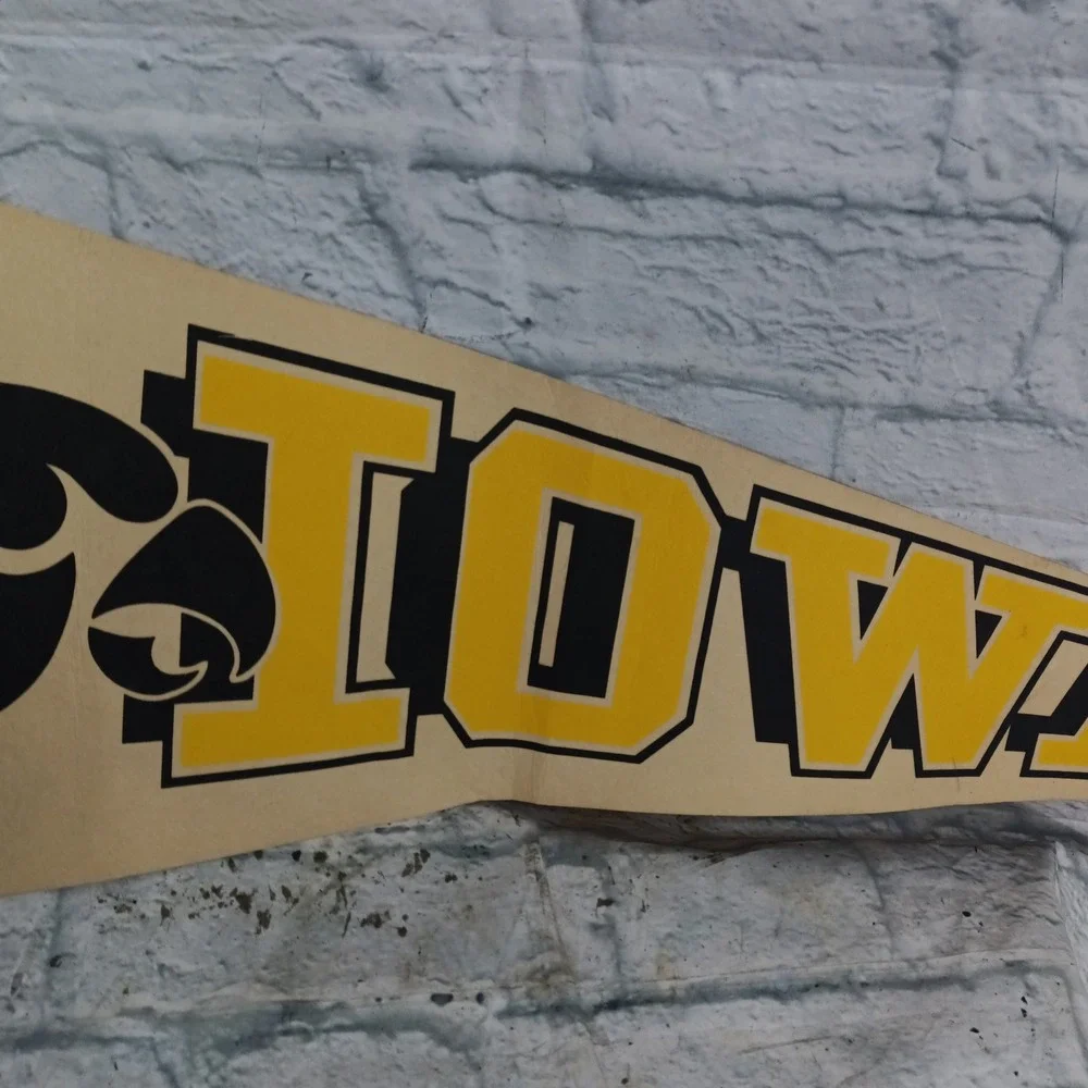 Vintage Iowa Hawkeyes Pennant Tigerhawk Logo Black Gold College Sports Fan Cave
